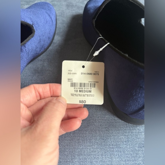 JF. J Ferrar Navy Velvet Slip On Loafers Mens SZ 10M Memory Foam Dressy Formal - Picture 8 of 10